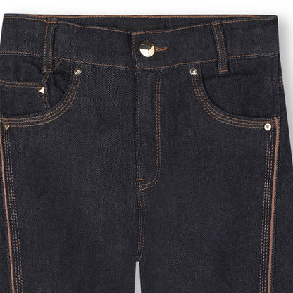 Girls Wide-Leg Denim Trousers with Embroidered Back Pocket