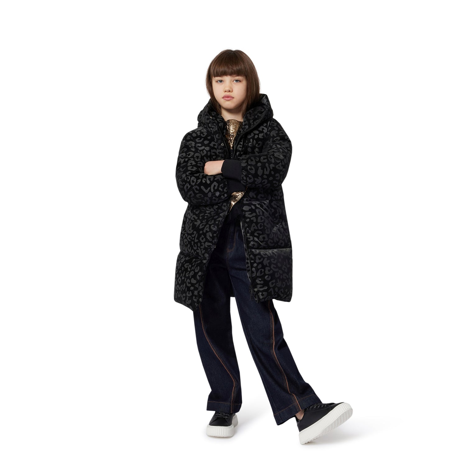Girls Wide-Leg Denim Trousers with Embroidered Back Pocket