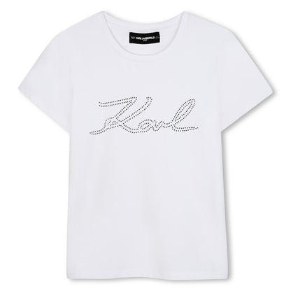Short Sleeve Logo T-Shirt with Stud Detail, Milk White