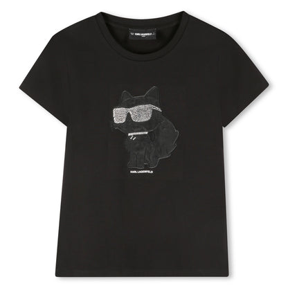 Short Sleeve T-Shirt with Choupette Motif, Black