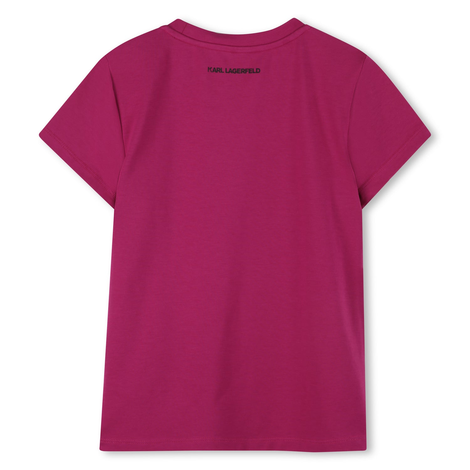 Kids magenta short sleeve t-shirt with rhinestone logo design