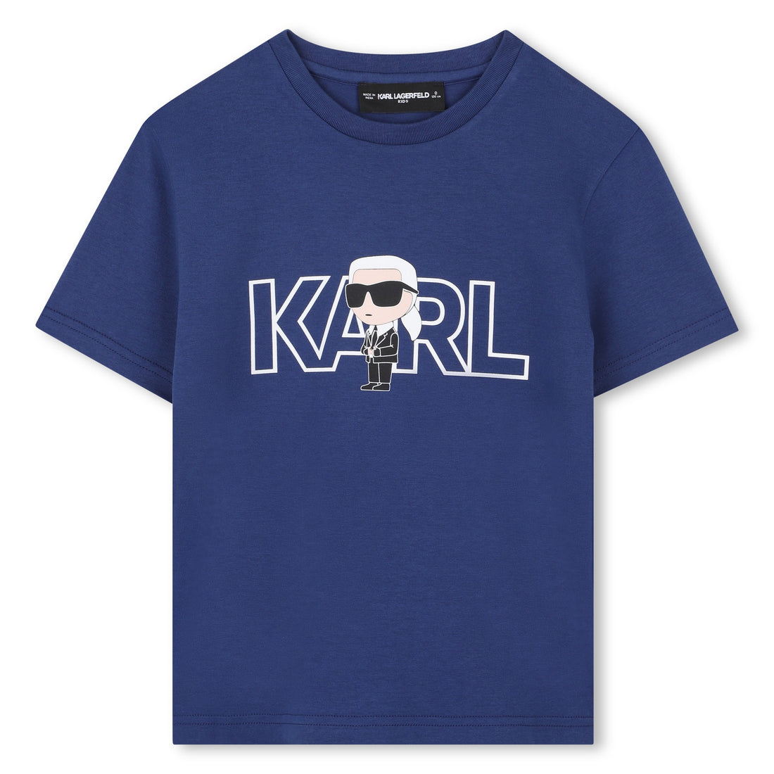Blue Organic Cotton T-Shirt with Karl Lagerfeld Cartoon Print
