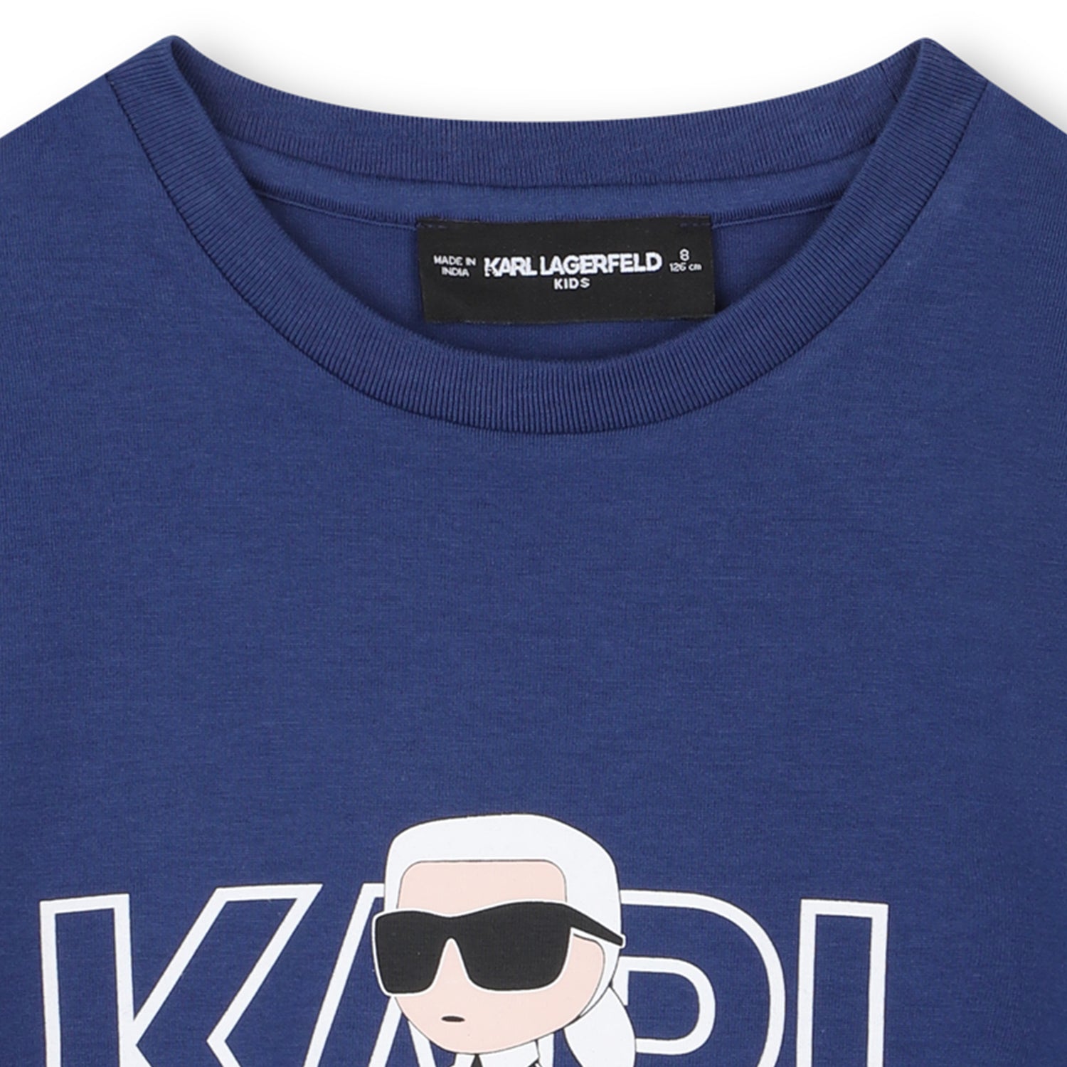 Blue Organic Cotton T-Shirt with Karl Lagerfeld Cartoon Print