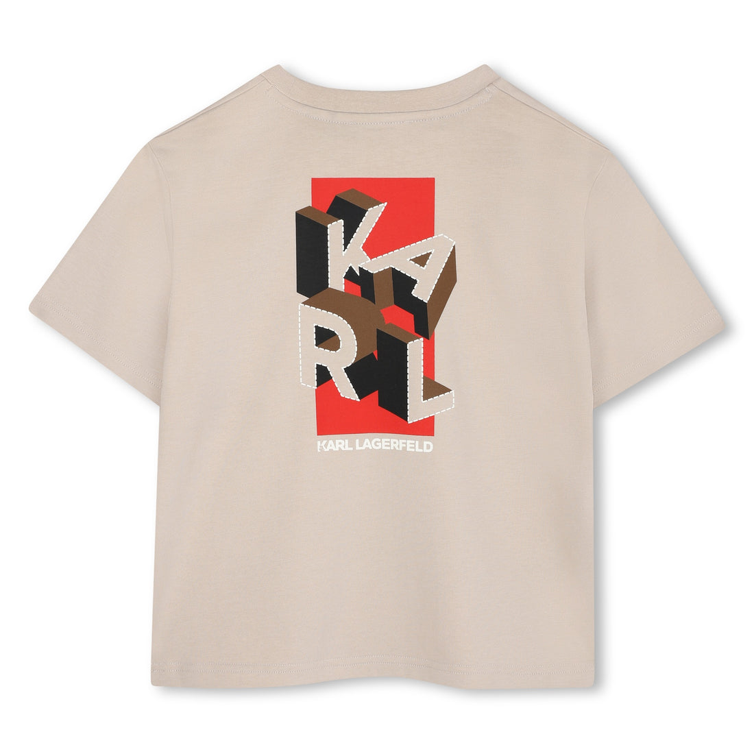 Kids beige short sleeve t-shirt with bold back graphic print