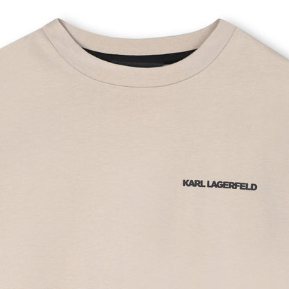 Kids beige short sleeve t-shirt with bold back graphic print