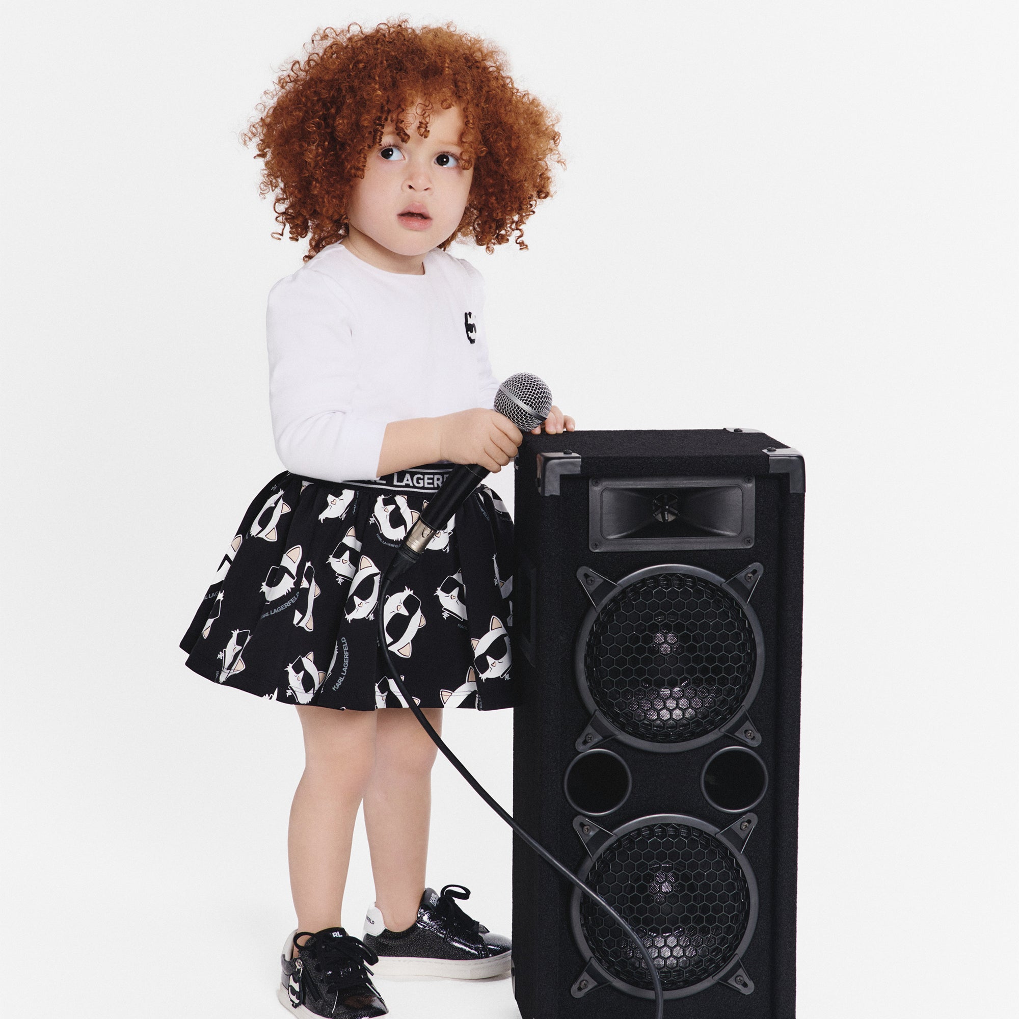 Girls Long Sleeve Dress with Choupette Print Skirt