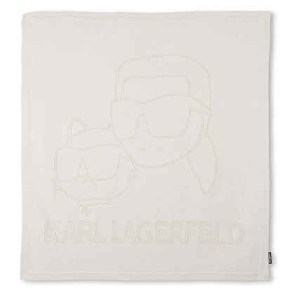 Cotton Knit Baby Blanket with Logo Design, Ivory