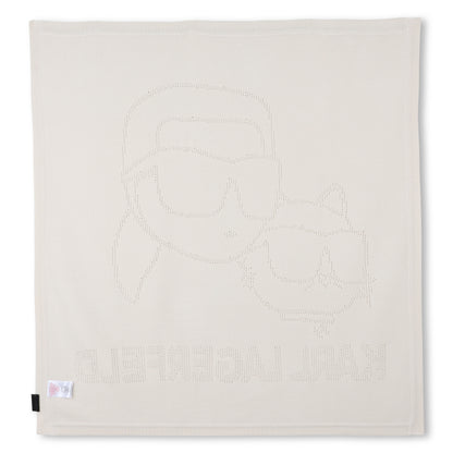 Cotton Knit Baby Blanket with Logo Design, Ivory