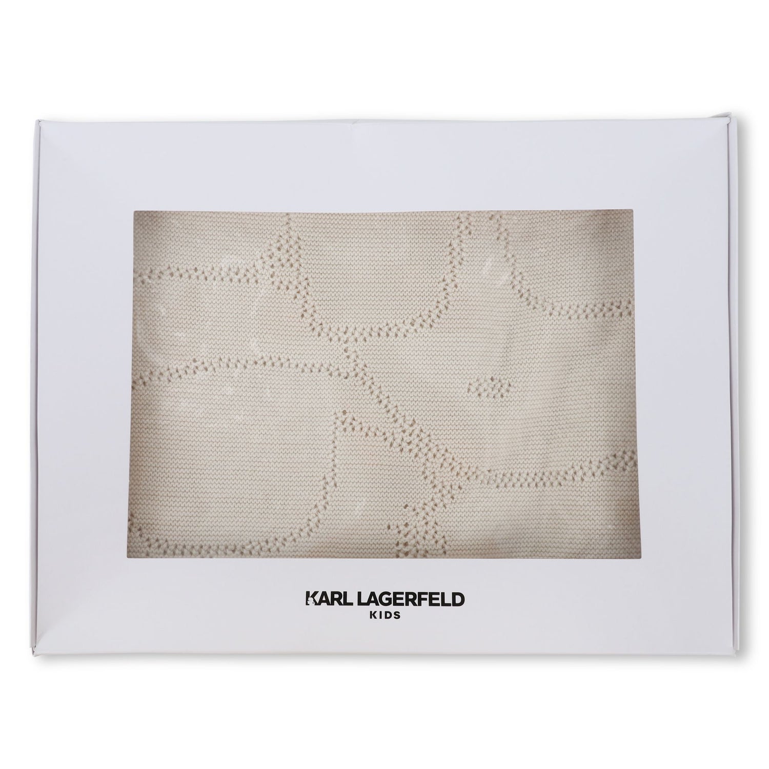 Cotton Knit Baby Blanket with Logo Design, Ivory