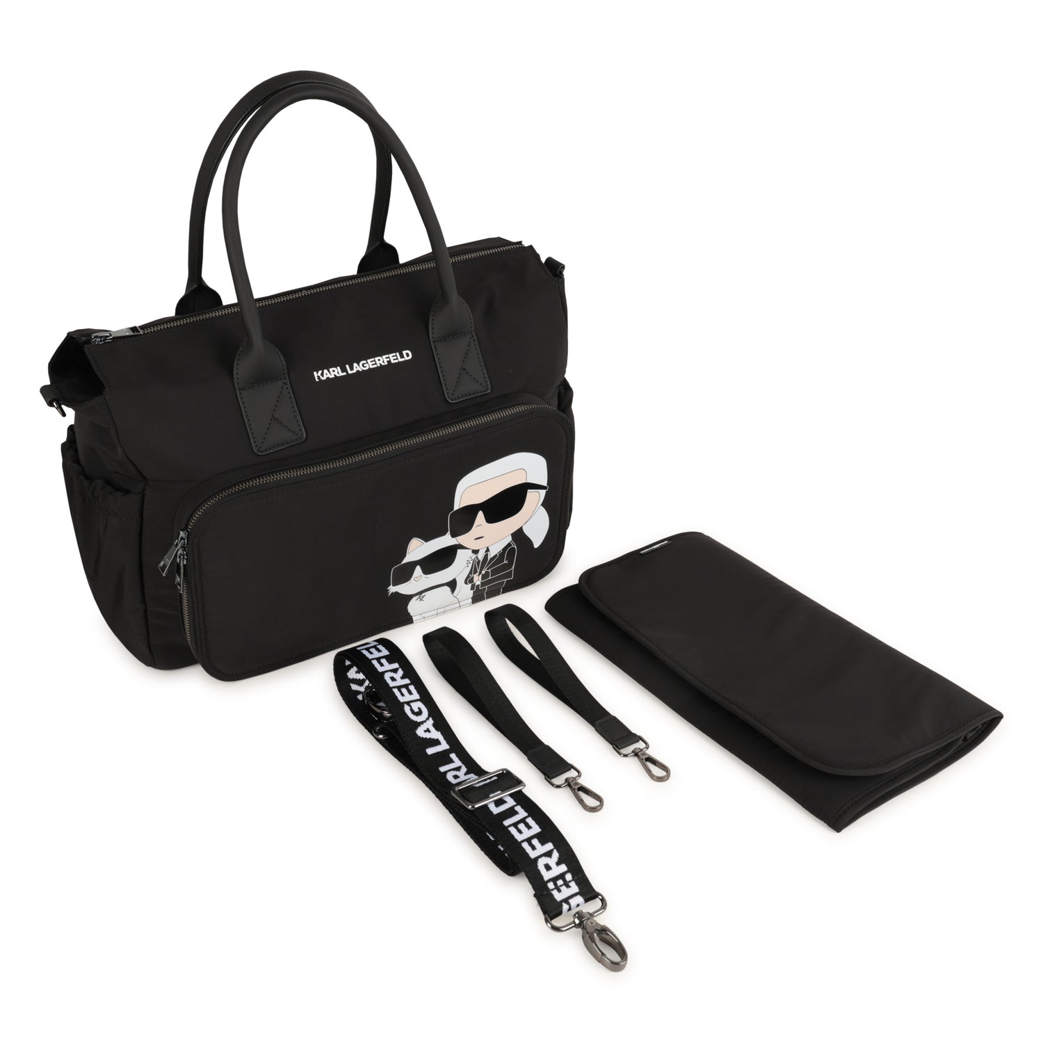 Black Changing Bag with Karl and Choupette Print