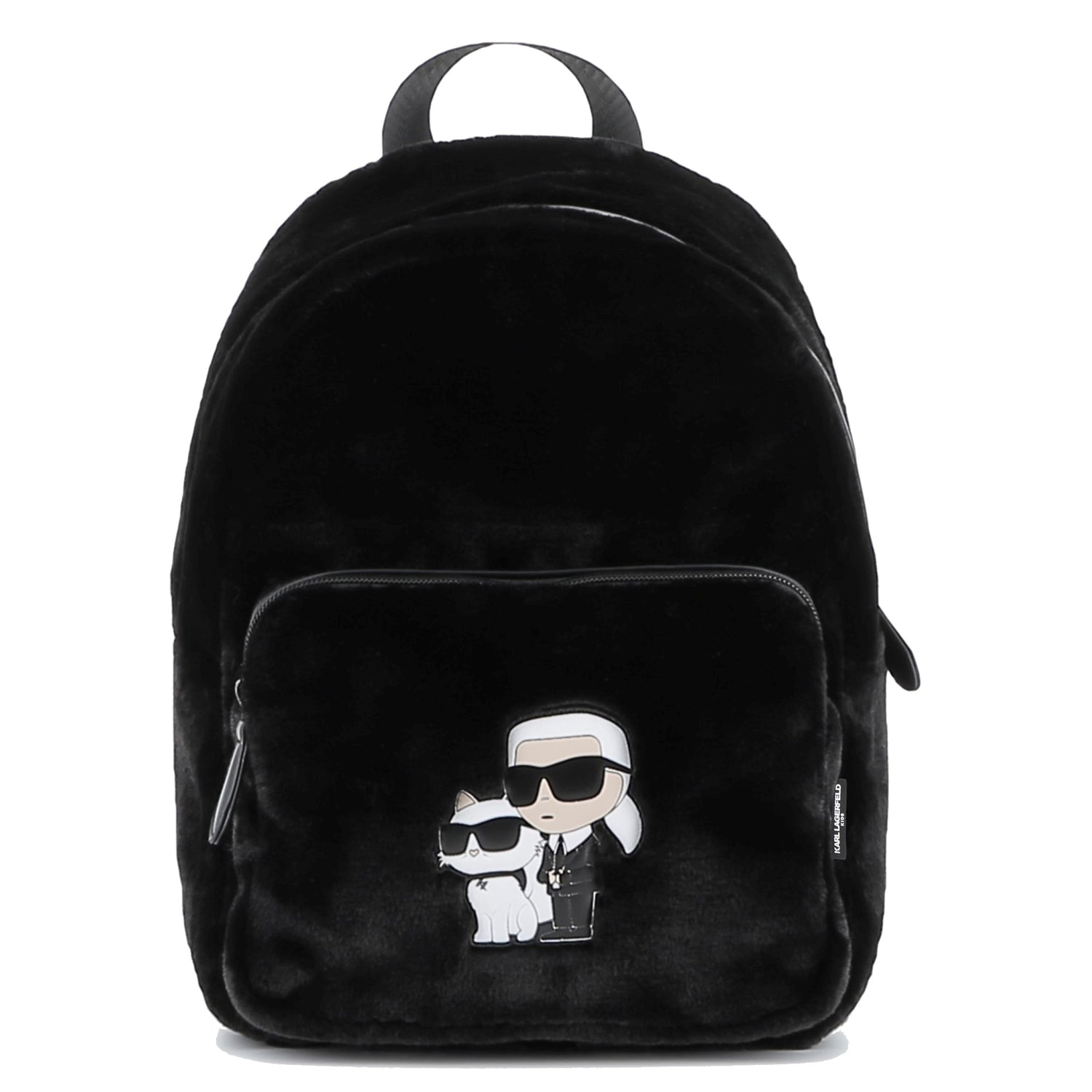 Black Faux Fur Backpack with Karl and Choupette Badge