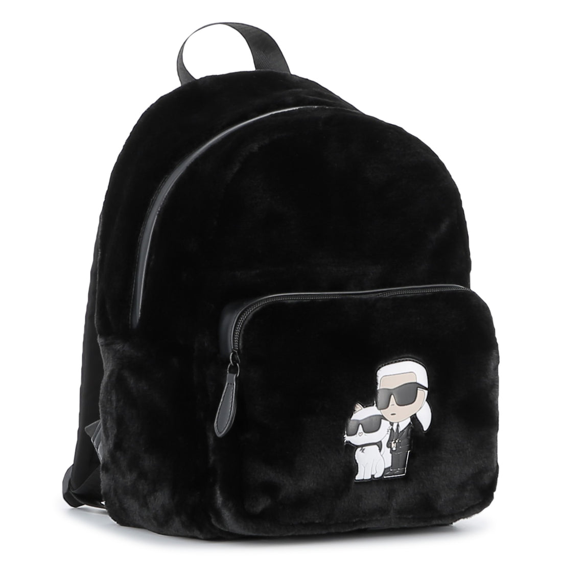 Black Faux Fur Backpack with Karl and Choupette Badge