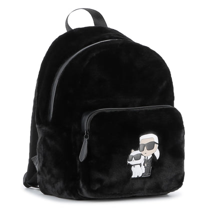 Black Faux Fur Backpack with Karl and Choupette Badge