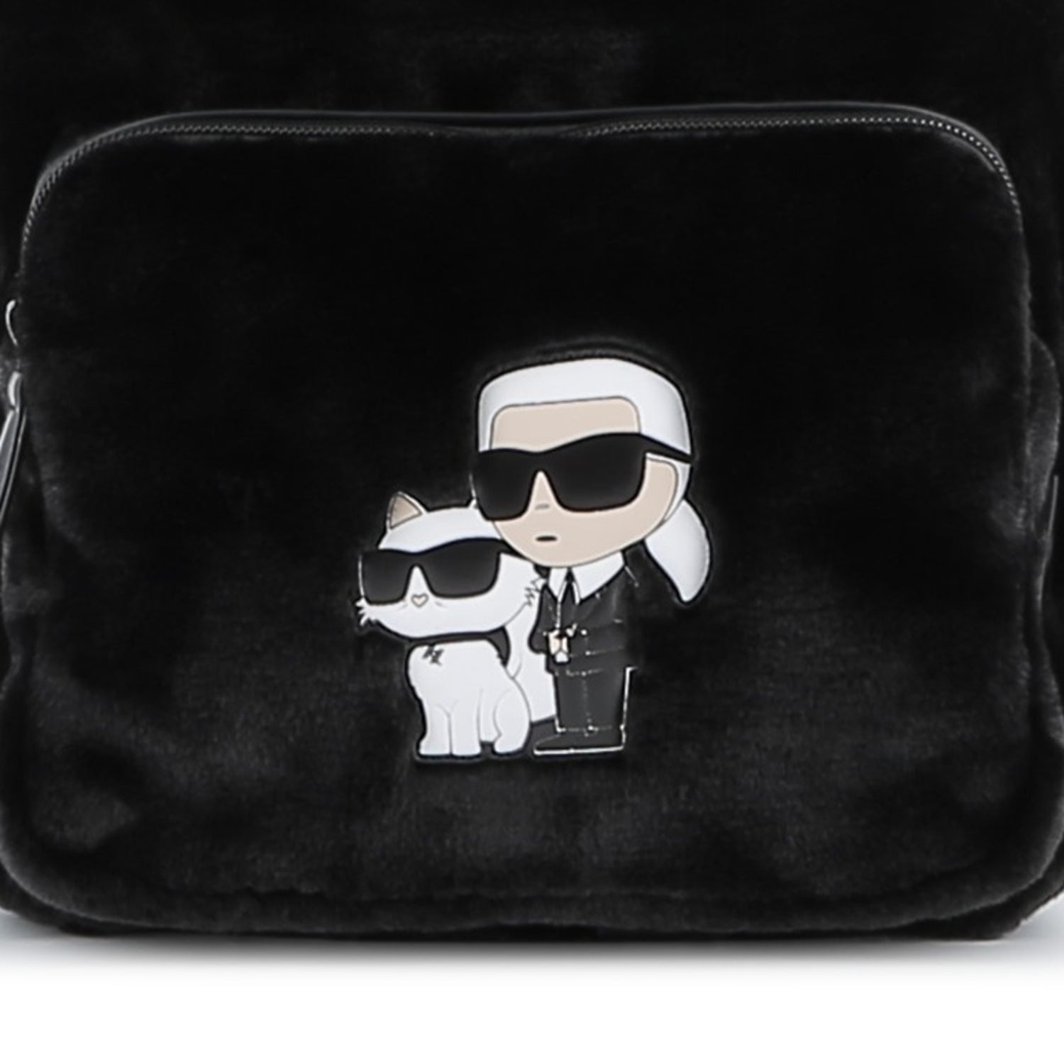 Black Faux Fur Backpack with Karl and Choupette Badge