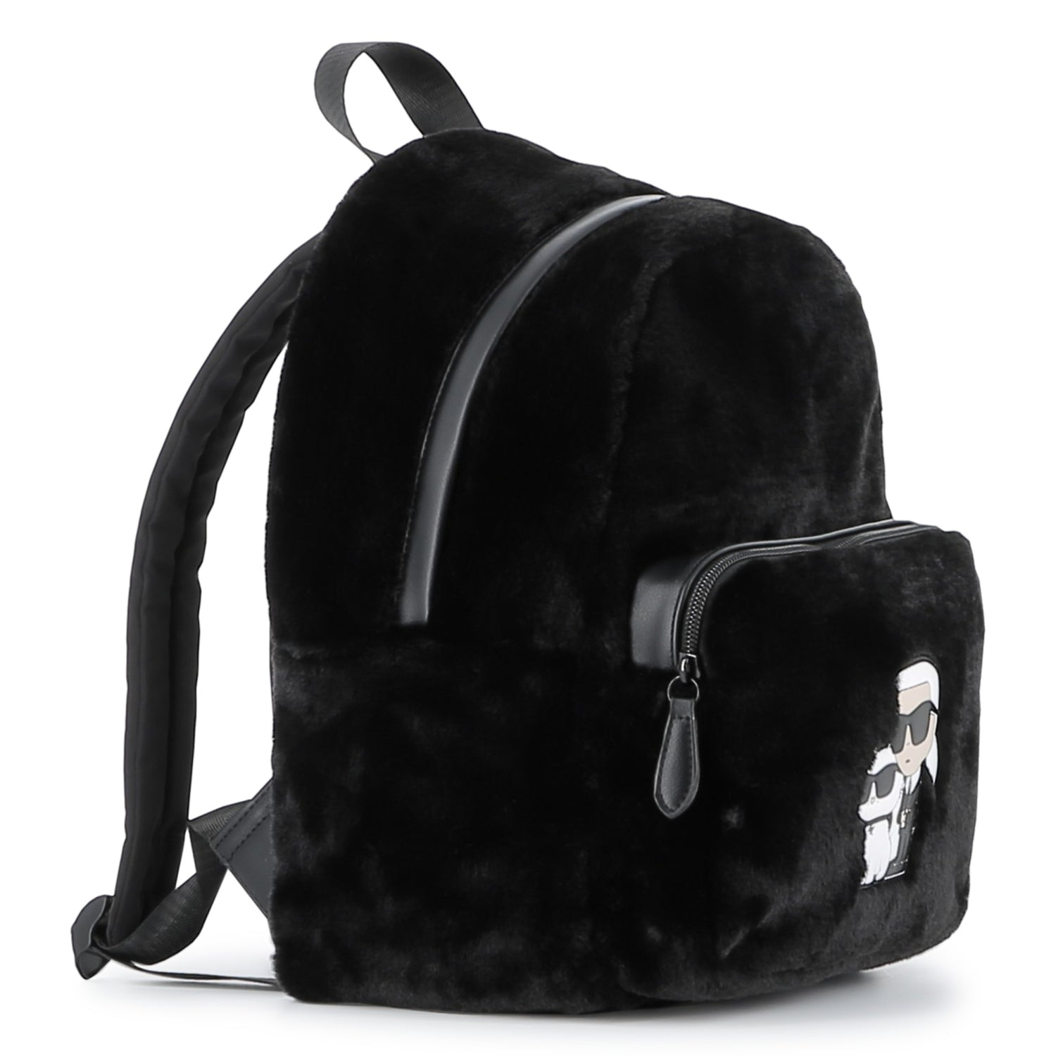 Black Faux Fur Backpack with Karl and Choupette Badge