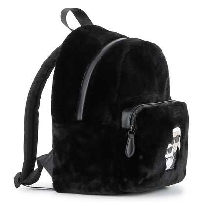 Black Faux Fur Backpack with Karl and Choupette Badge