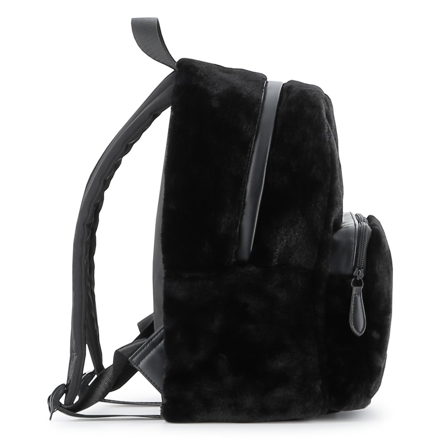 Black Faux Fur Backpack with Karl and Choupette Badge