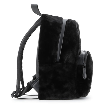 Black Faux Fur Backpack with Karl and Choupette Badge