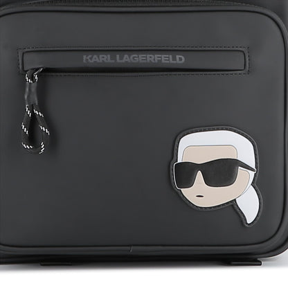 Charcoal Grey Backpack with Iconic Designer Motif and Multiple Pockets