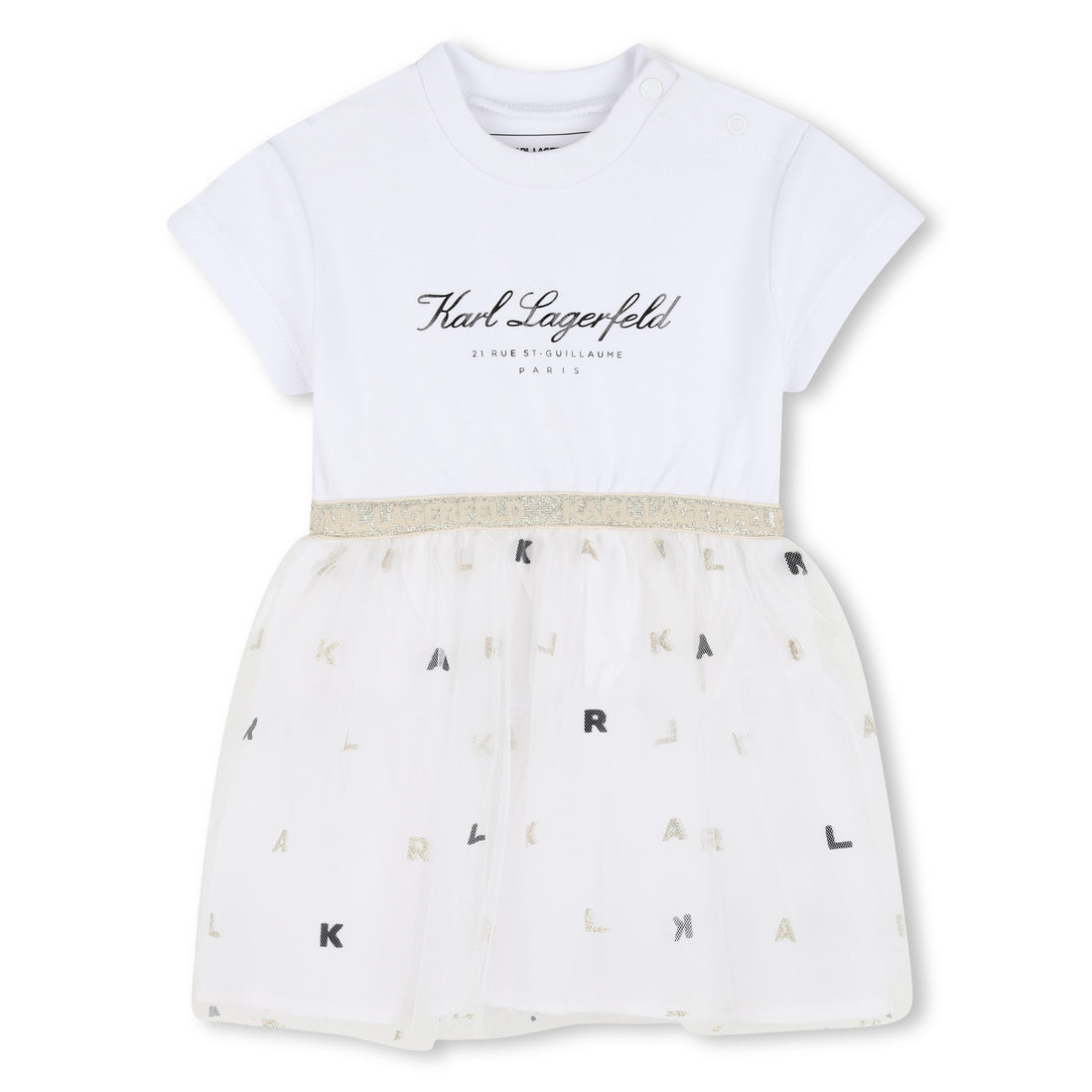Bi-Material Ceremony Dress in White Karl Lagerfeld Kids