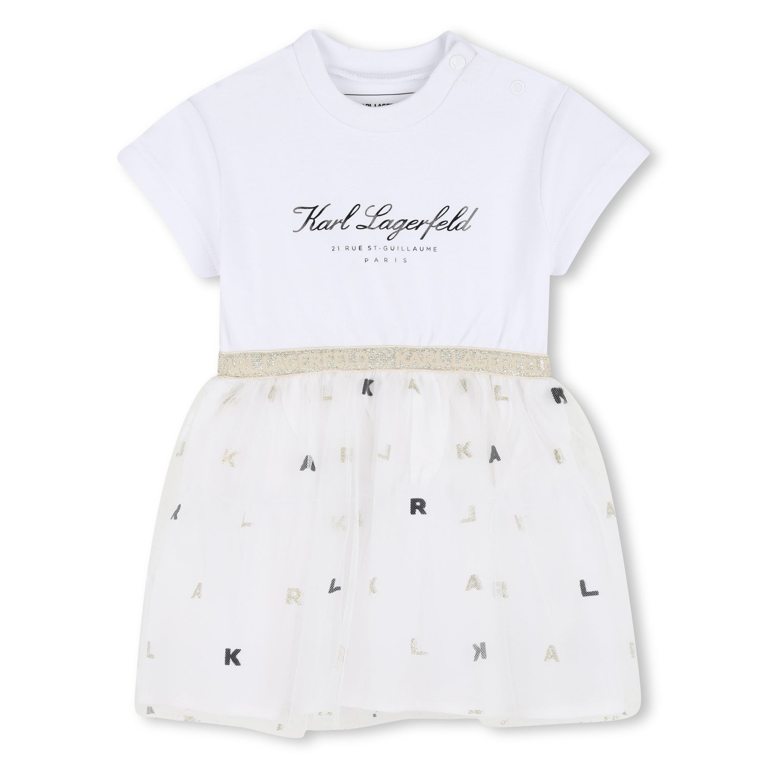Bi-Material Ceremony Dress in White Karl Lagerfeld Kids