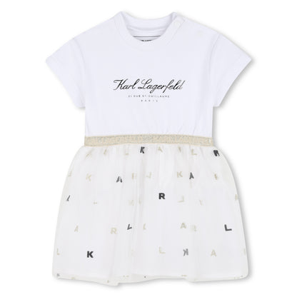 Bi-Material Ceremony Dress in White Karl Lagerfeld Kids
