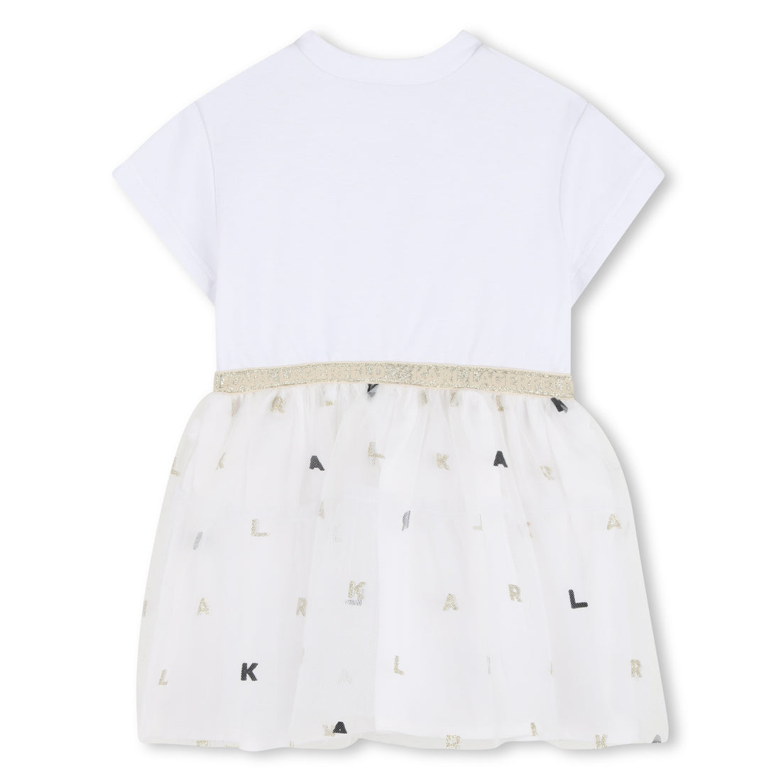Bi-Material Ceremony Dress in White Karl Lagerfeld Kids