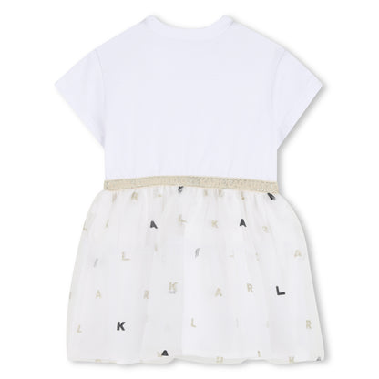 Bi-Material Ceremony Dress in White Karl Lagerfeld Kids