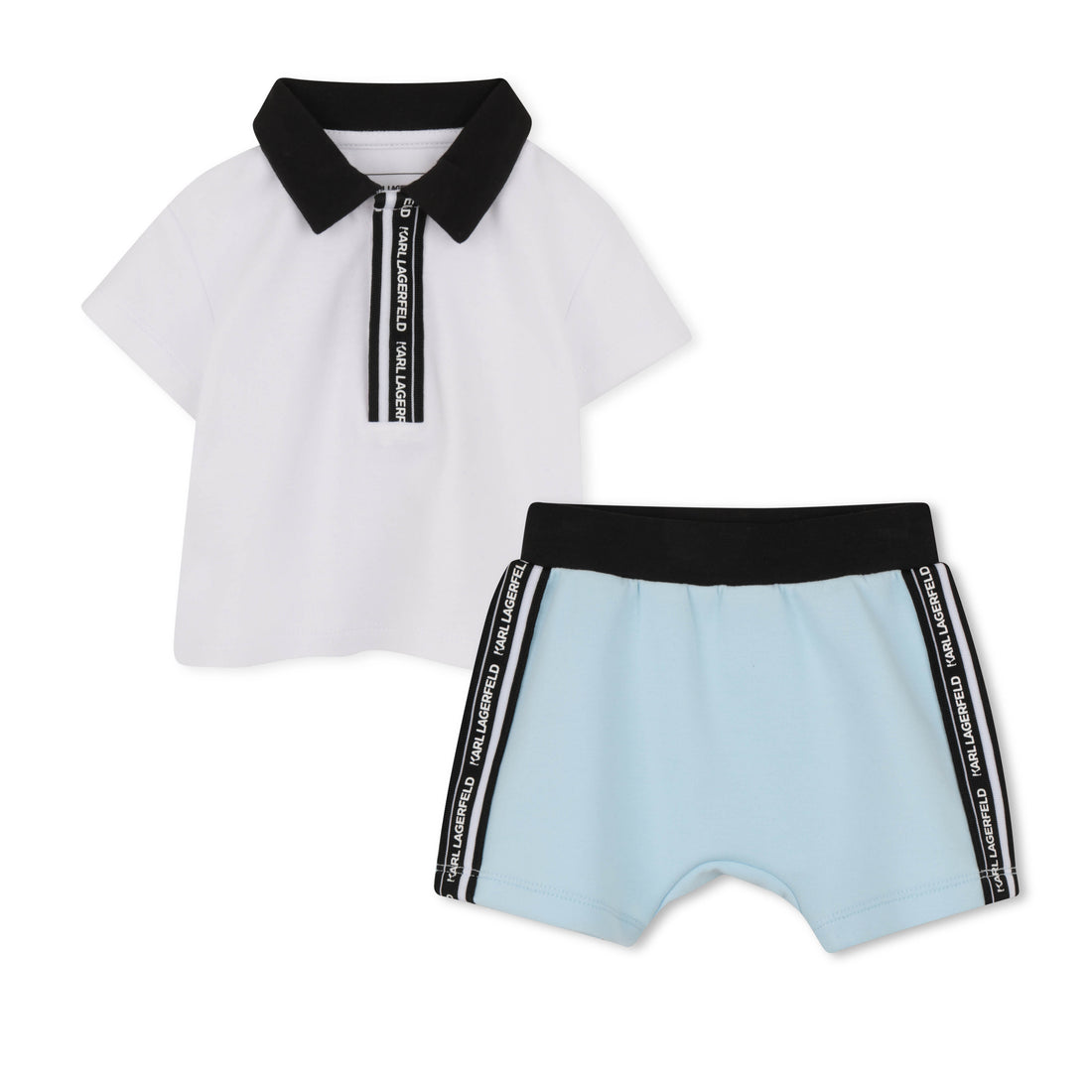 Polo Shirt &amp; Short Set in White and Light Blue Karl Lagerfeld Kids