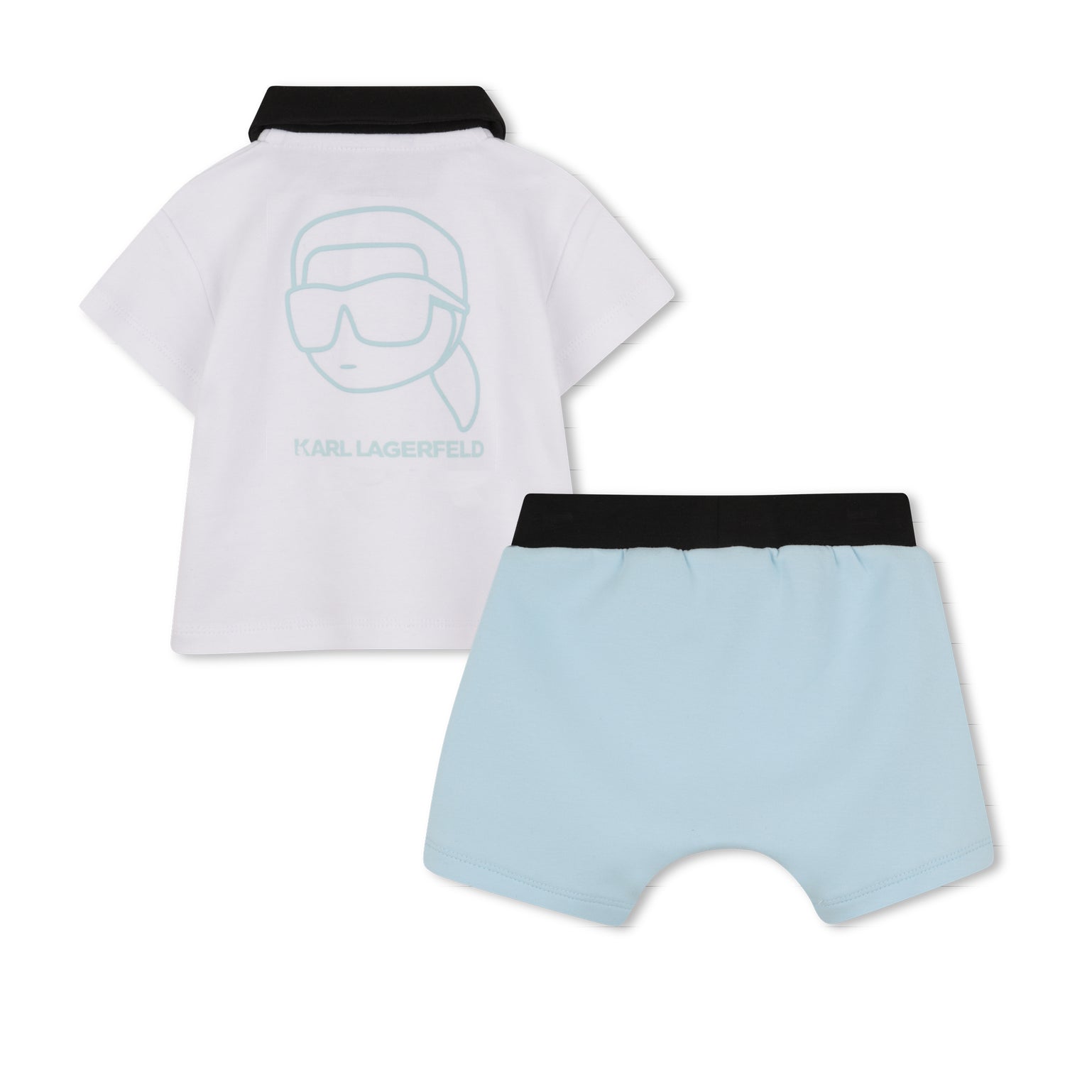 Polo Shirt &amp; Short Set in White and Light Blue Karl Lagerfeld Kids