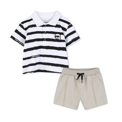 Polo Shirt &amp; Shorts Set in White and Black Karl Lagerfeld Kids