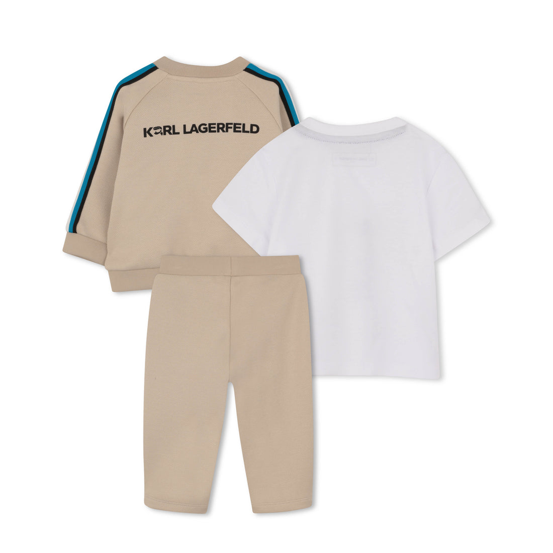 Cardigan, T-Shirt &amp; Trousers Set in Beige Karl Lagerfeld Kids