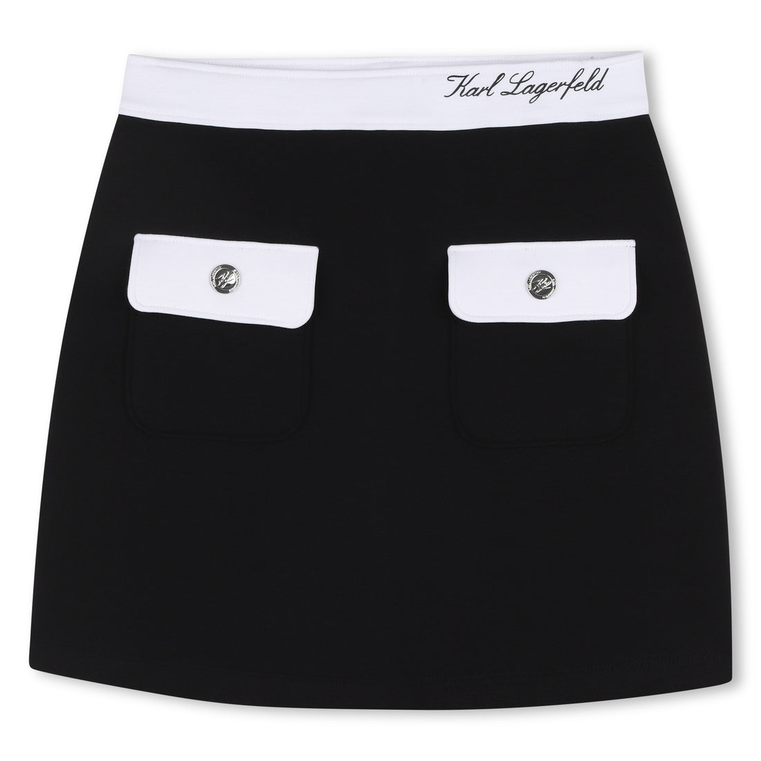 Black Stretch Jersey Skirt with Contrast Waistband and Front Pockets for Girls Karl Lagerfeld Kids