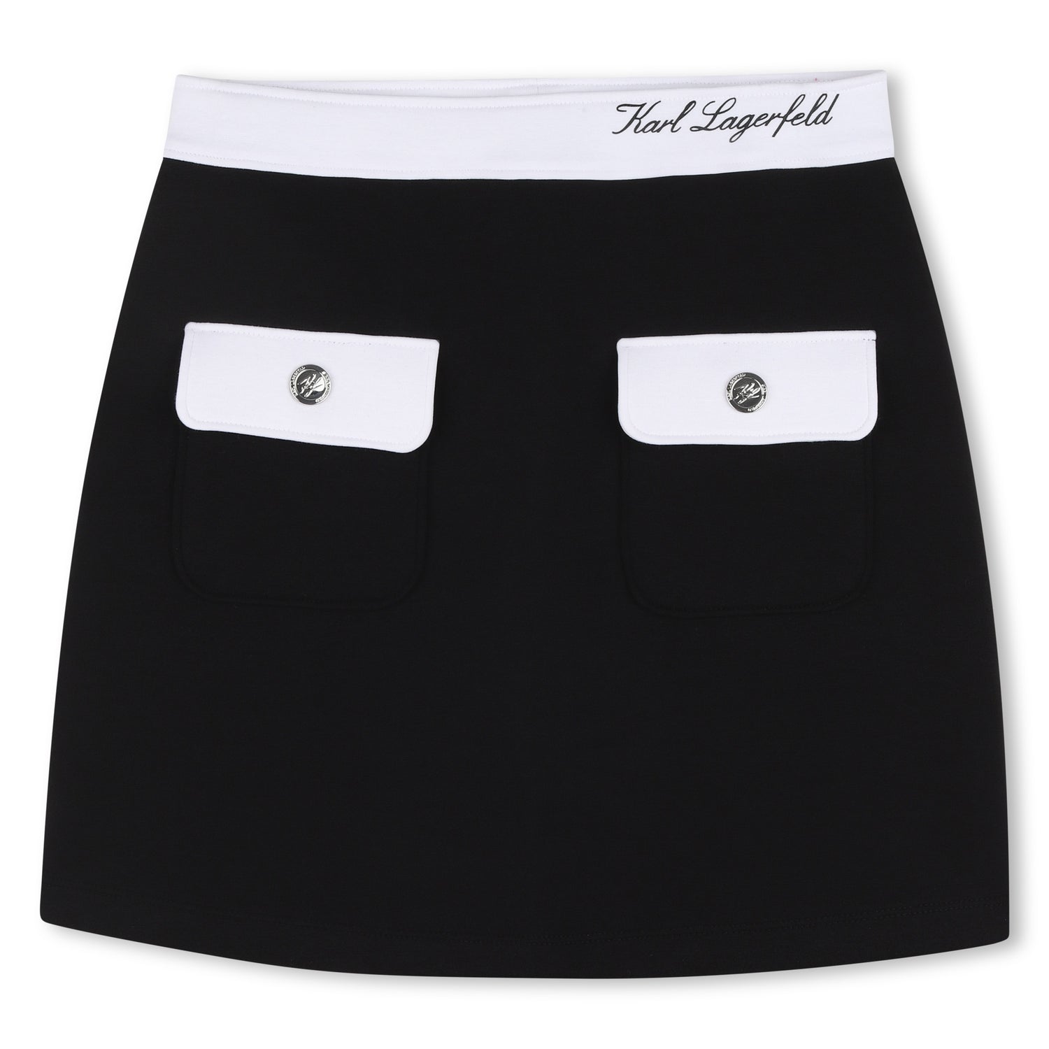 Black Stretch Jersey Skirt with Contrast Waistband and Front Pockets for Girls Karl Lagerfeld Kids