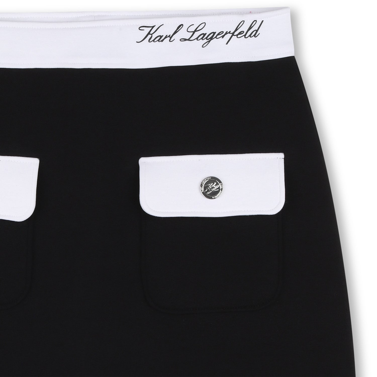 Black Stretch Jersey Skirt with Contrast Waistband and Front Pockets for Girls Karl Lagerfeld Kids