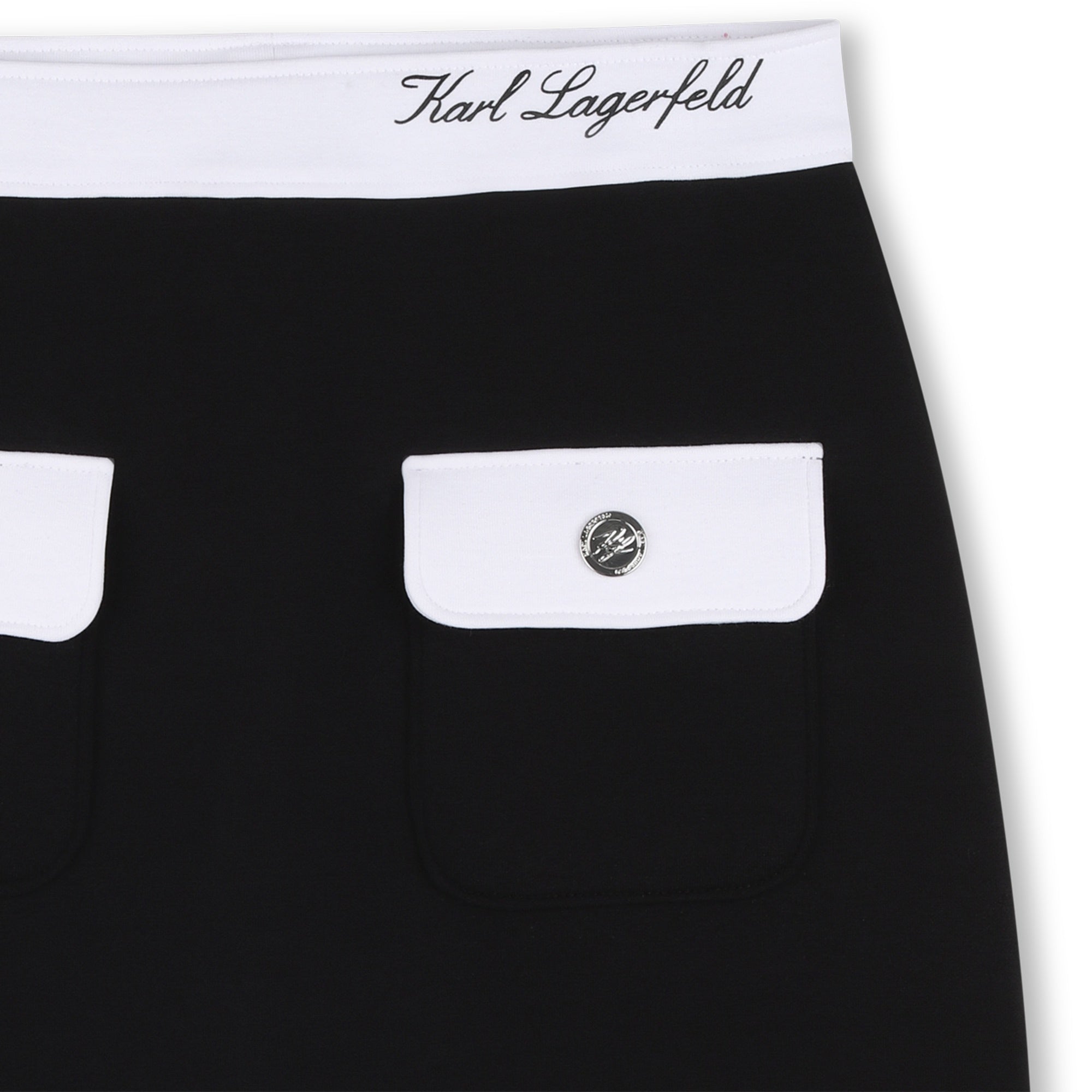 Black Stretch Jersey Skirt with Contrast Waistband and Front Pockets for Girls Karl Lagerfeld Kids