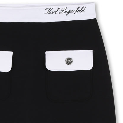 Black Stretch Jersey Skirt with Contrast Waistband and Front Pockets for Girls Karl Lagerfeld Kids