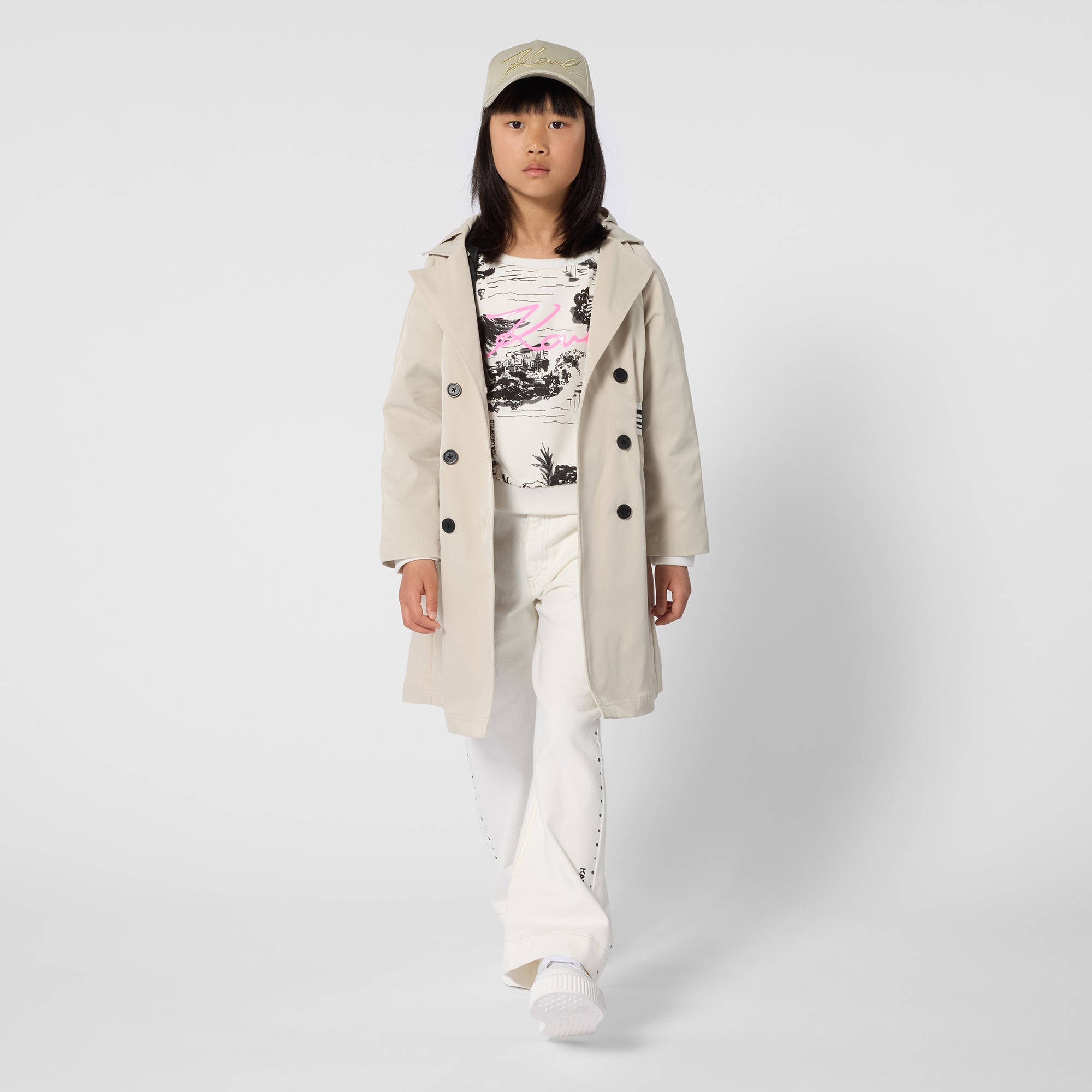 Twill Trench Coat in Khaki Karl Lagerfeld Kids
