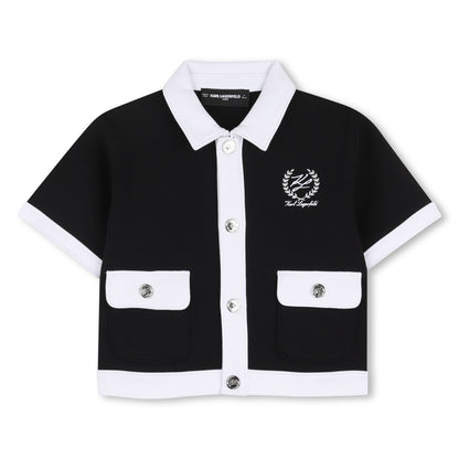 Black Short Sleeve Jersey Jacket with Contrast Trims and Front Pockets for Girls Karl Lagerfeld Kids