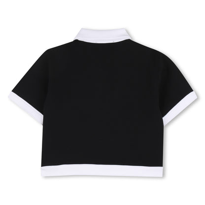 Black Short Sleeve Jersey Jacket with Contrast Trims and Front Pockets for Girls Karl Lagerfeld Kids