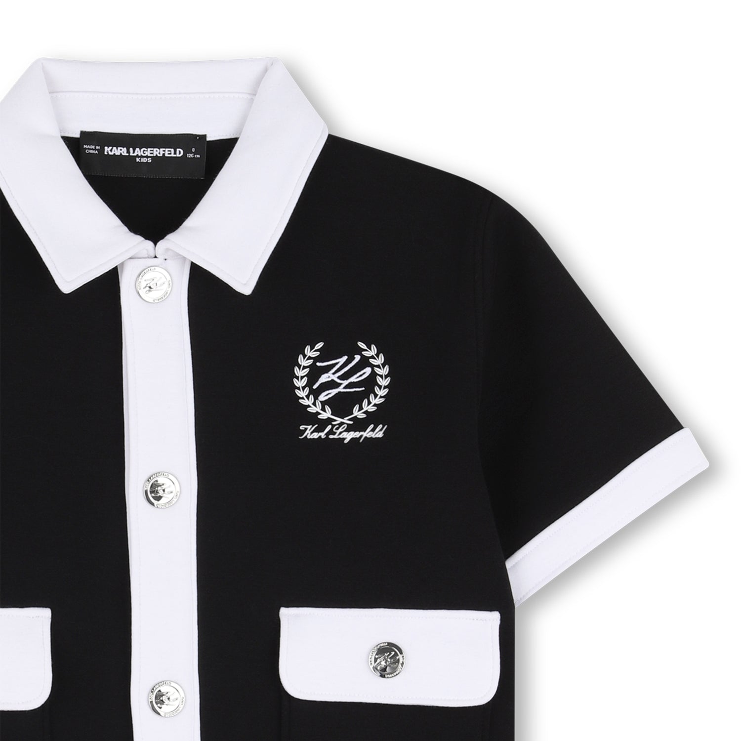 Black Short Sleeve Jersey Jacket with Contrast Trims and Front Pockets for Girls Karl Lagerfeld Kids