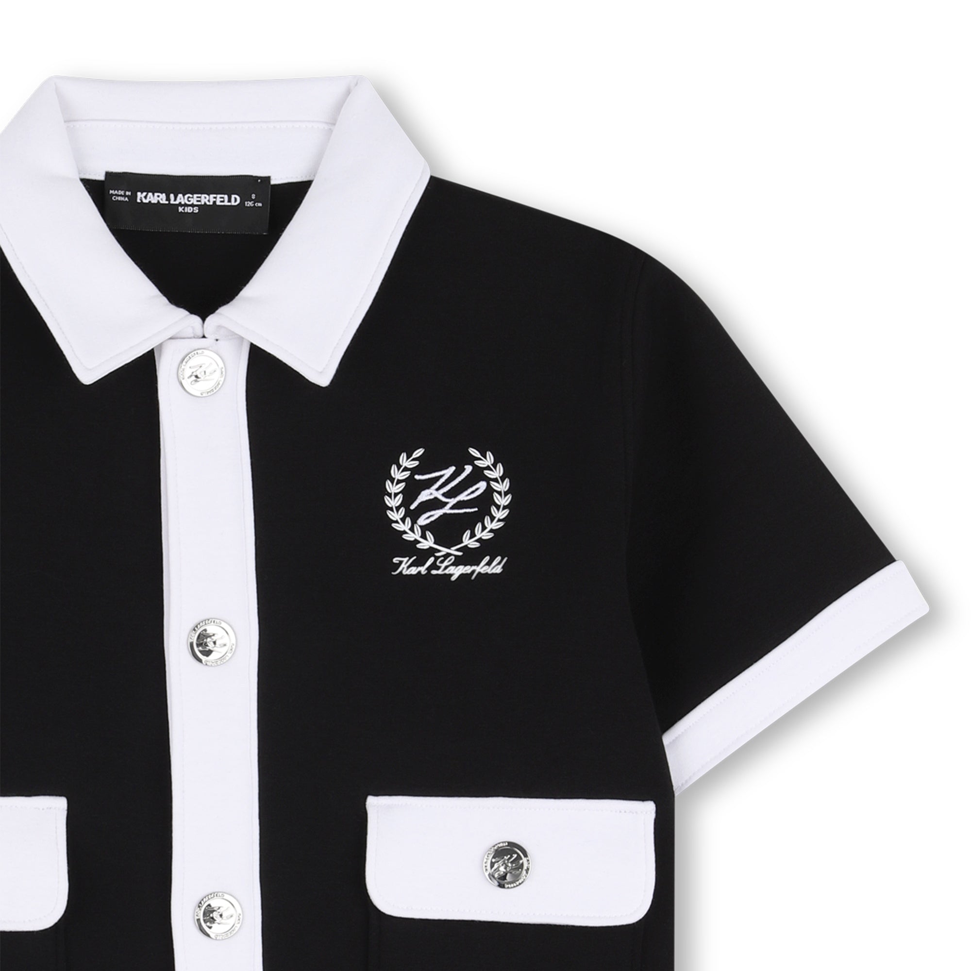 Black Short Sleeve Jersey Jacket with Contrast Trims and Front Pockets for Girls Karl Lagerfeld Kids