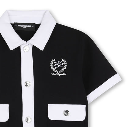 Black Short Sleeve Jersey Jacket with Contrast Trims and Front Pockets for Girls Karl Lagerfeld Kids