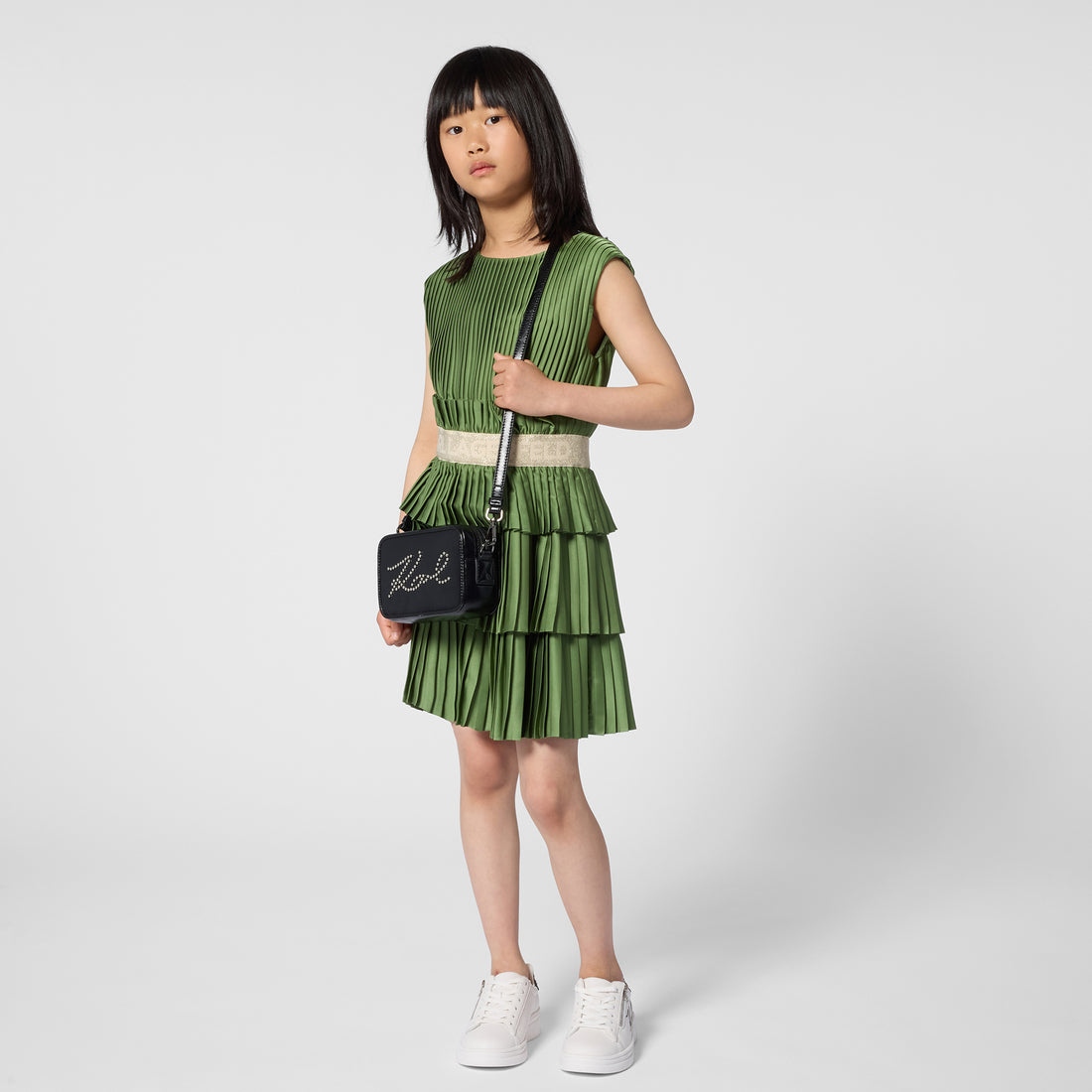 Pleated Dress in Dill Karl Lagerfeld Kids
