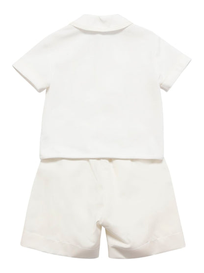 Ivory Shorts Set With Bow Tie