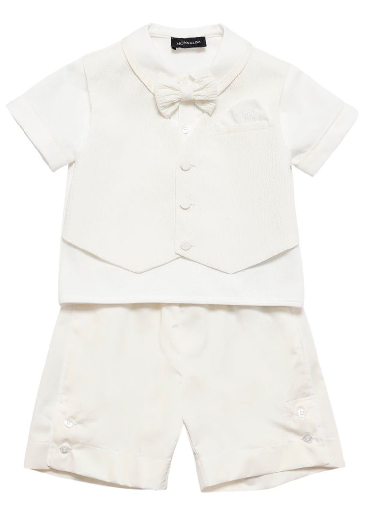 Ivory Shorts Set With Bow Tie