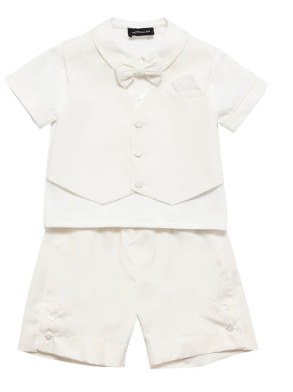Ivory Shorts Set With Bow Tie
