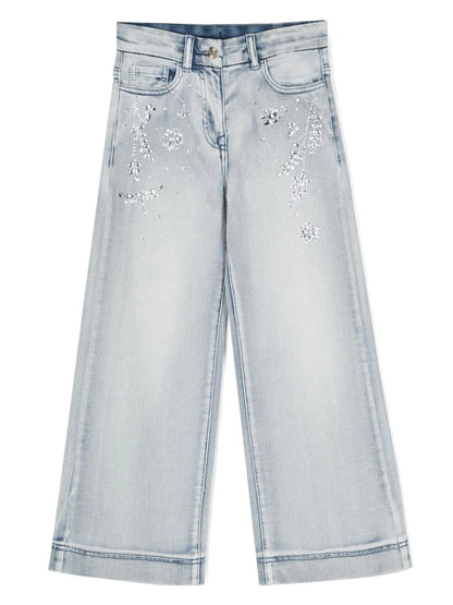 Light Blue Crystal Wide Leg Jeans