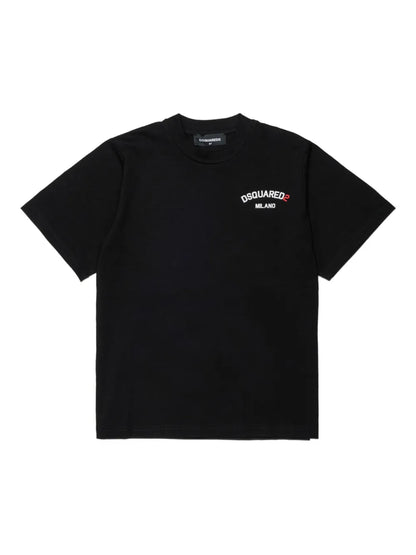 Black Slouch Fit Cotton T-Shirt for Kids Dsquared Kid