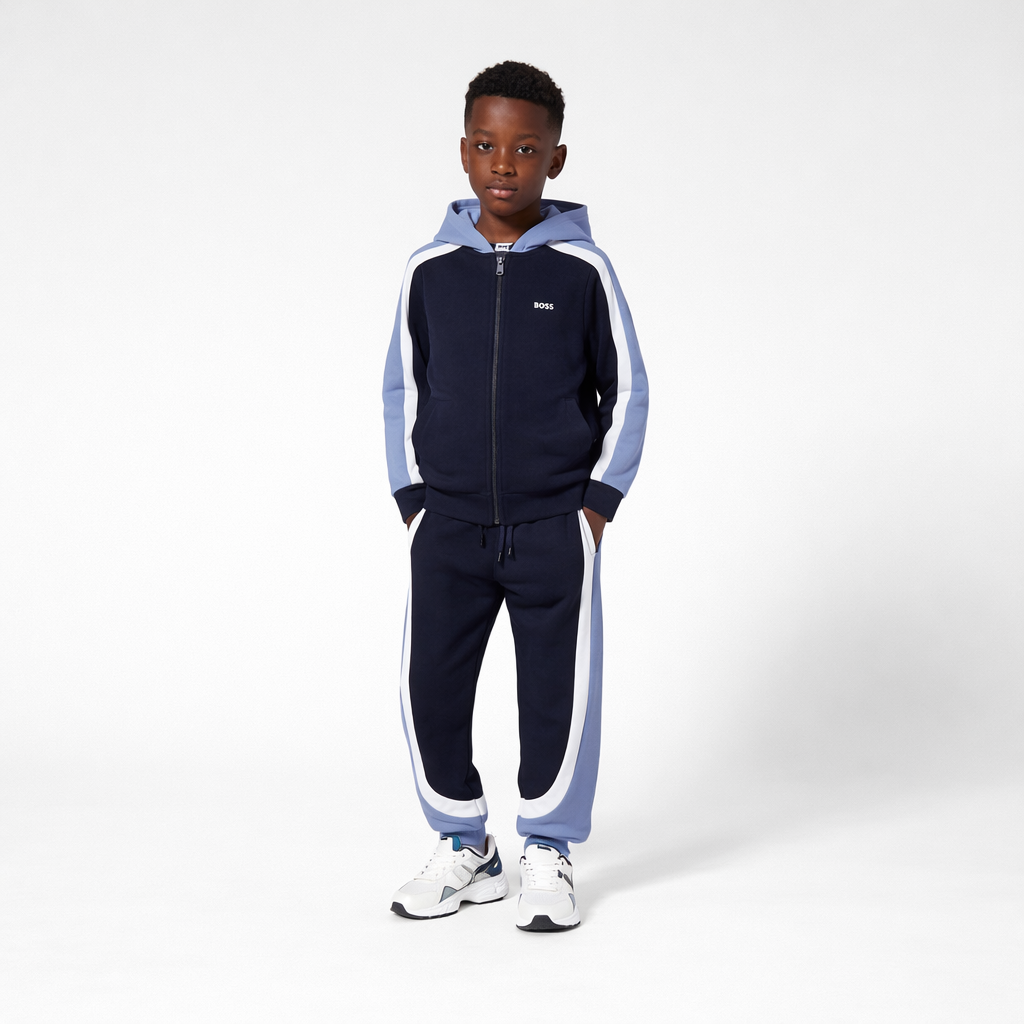Boys Color-Block Fleece Tracksuit Set in Navy Hugo Boss